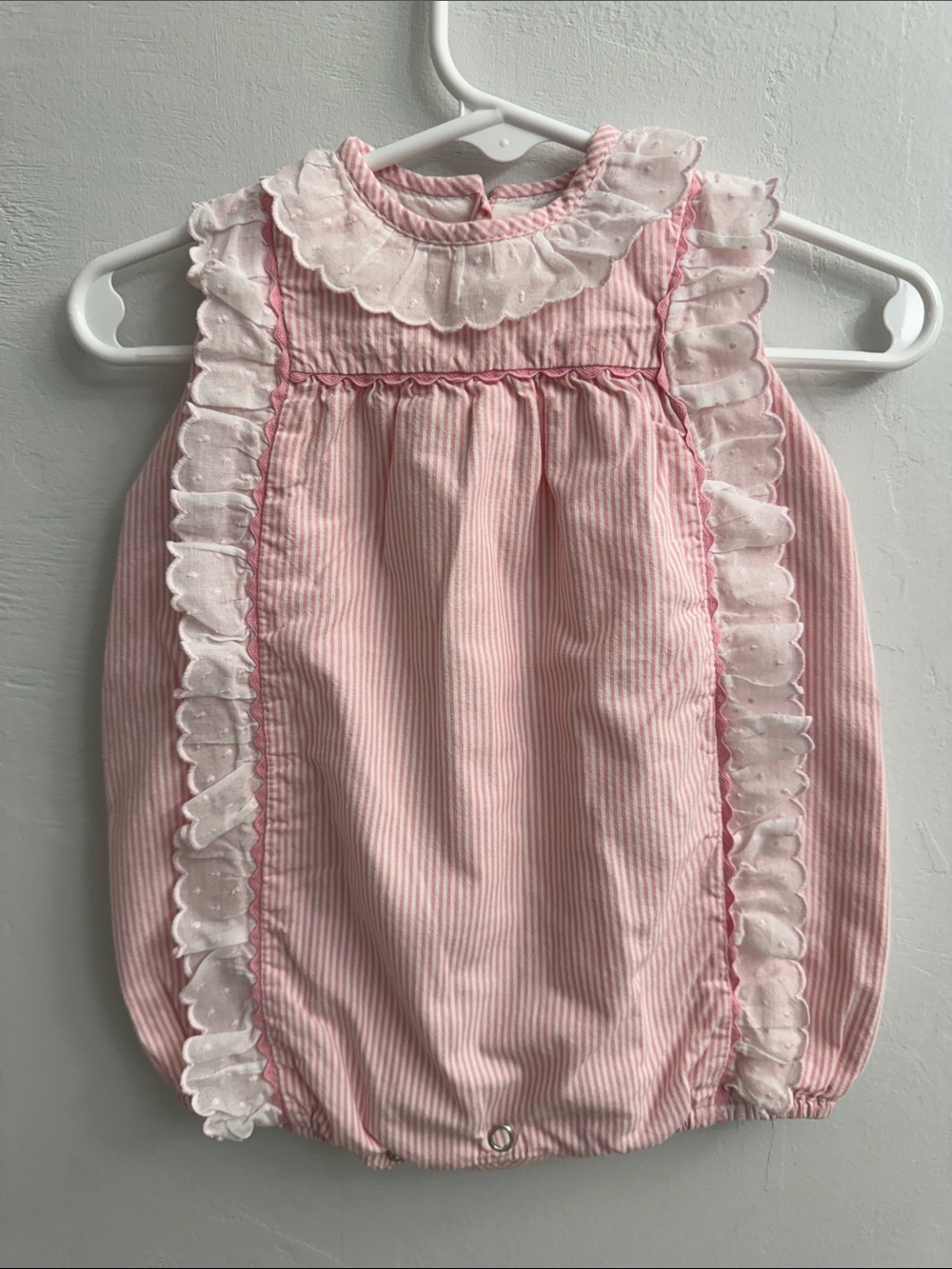 Pink Striped Ruffle Baby Bubble Romper
